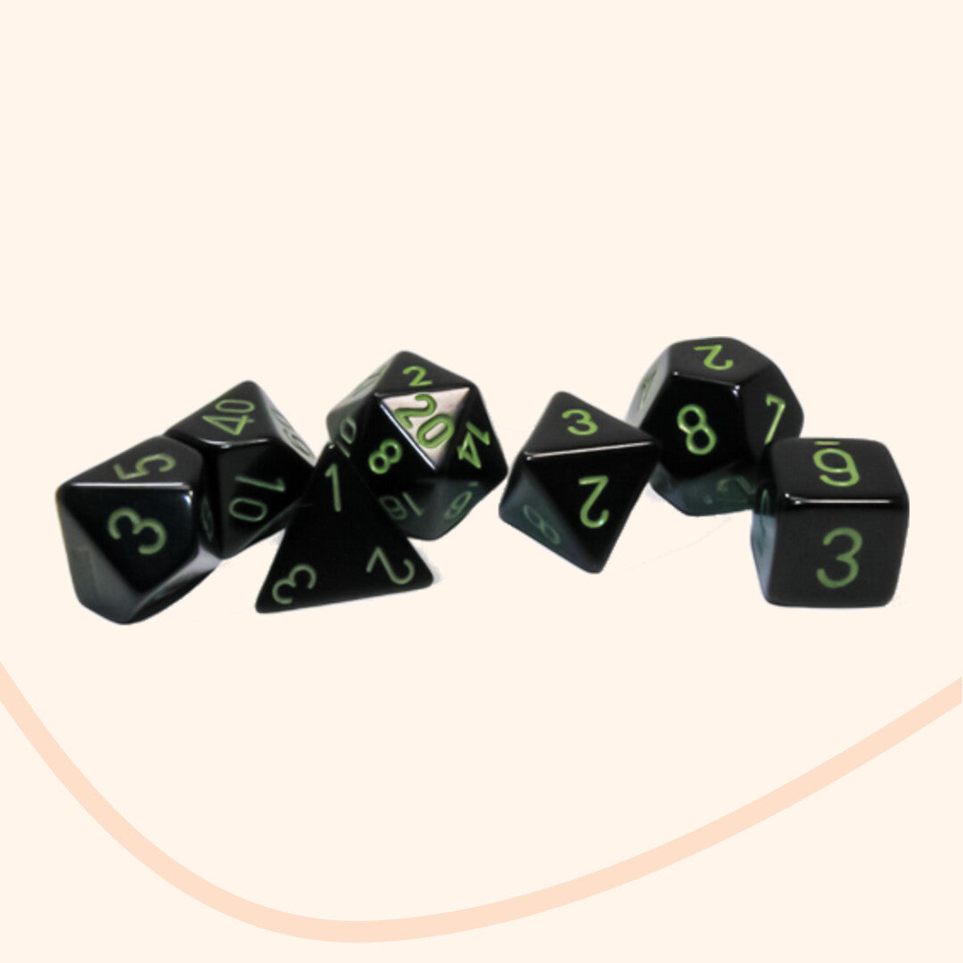 Chessex opaque set 7 polyhedral dobbelstenen zwart groen
