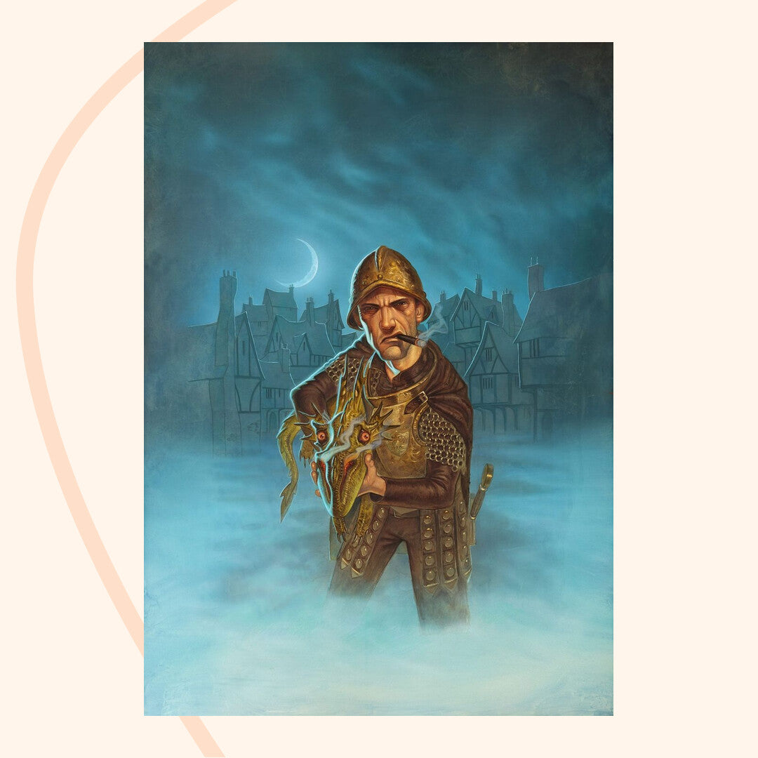 Discworld adventuers art, soldier with smal dragon
