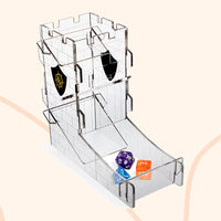 Dice Tower, transparant, met dobbelstenen