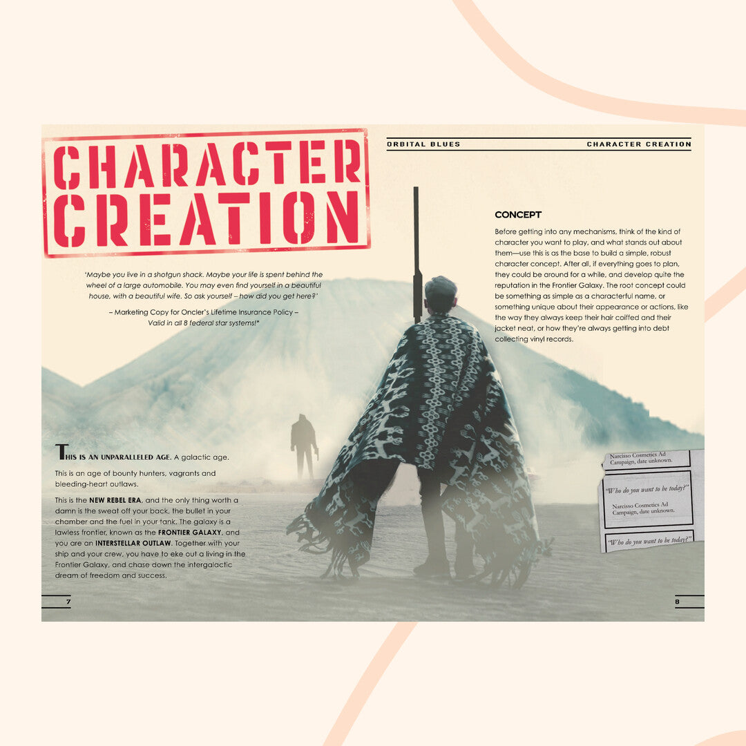Orbital Blues, example page, Character creation