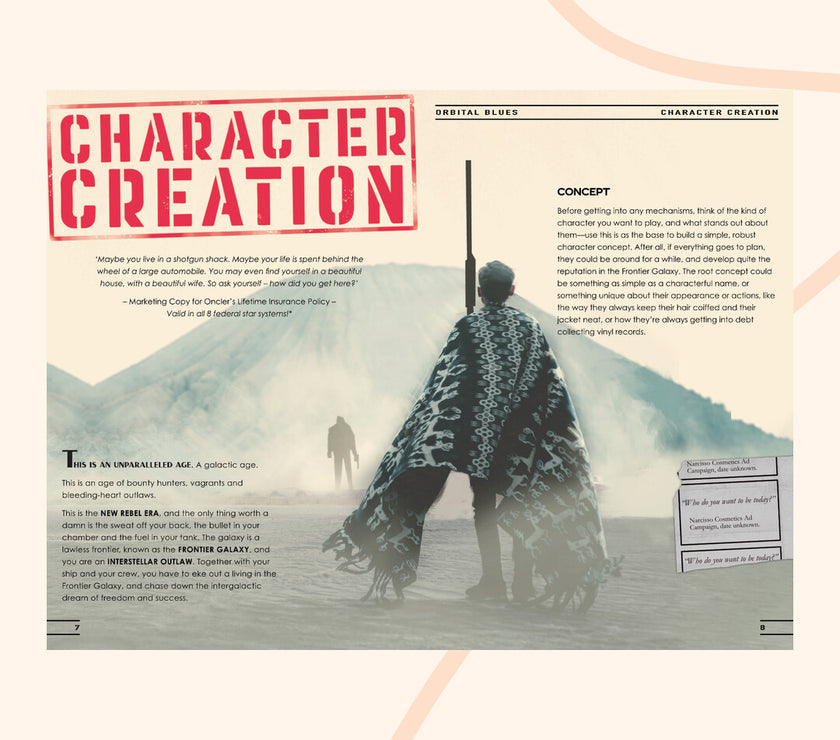 Orbital Blues, example page, Character creation