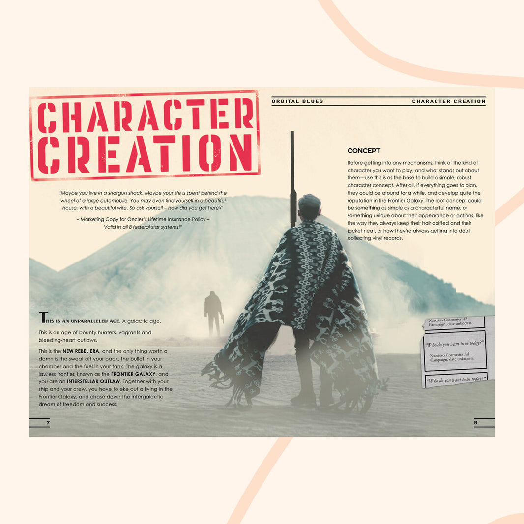 Orbital Blues, example page, Character creation