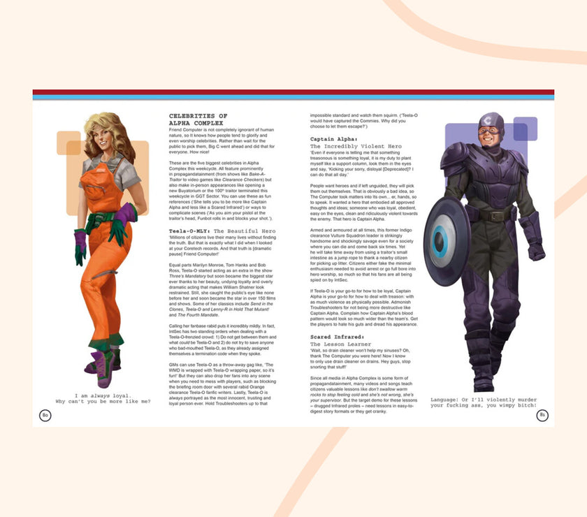 Paranoia Core rulebook, example page, Celebrities of Alpha Complex