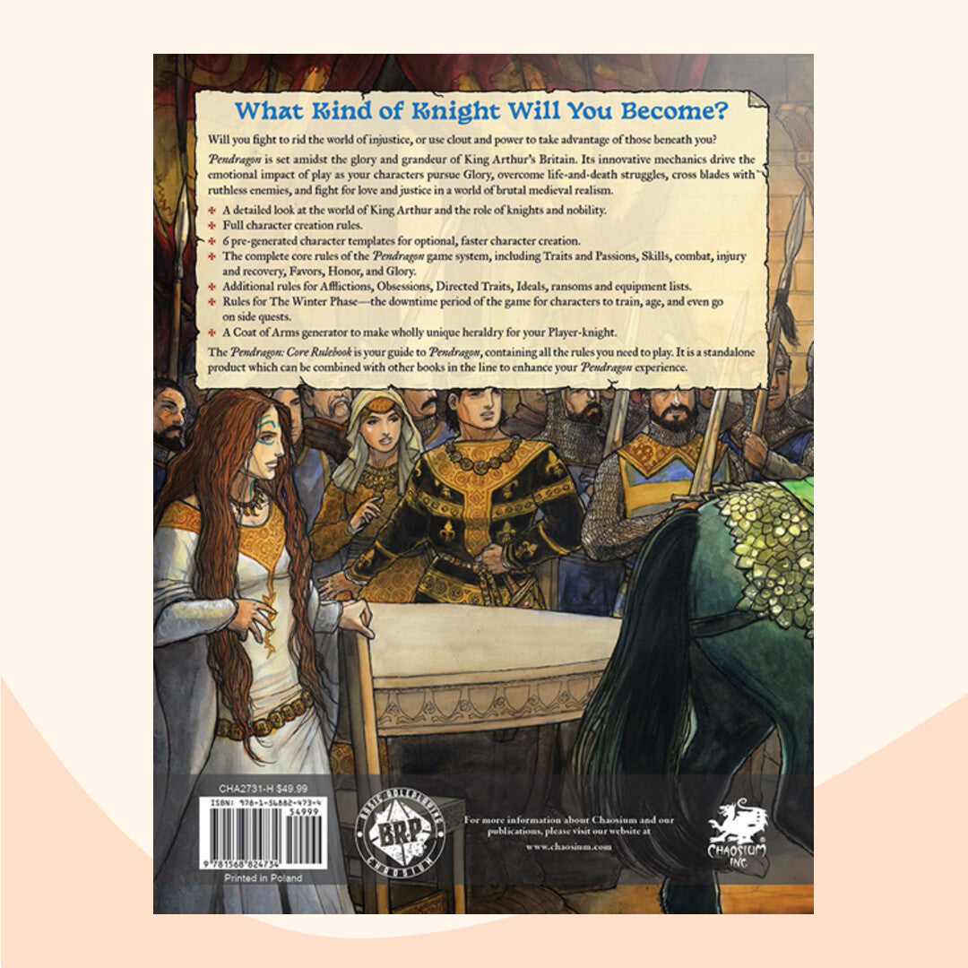 Pendragon Core Rulebook hardcover back