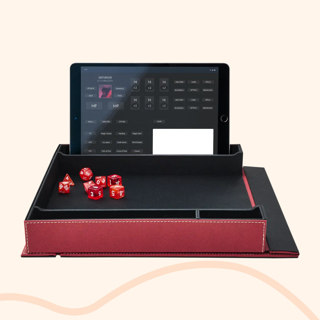 Player companion, rood, voorbeeld met tablet