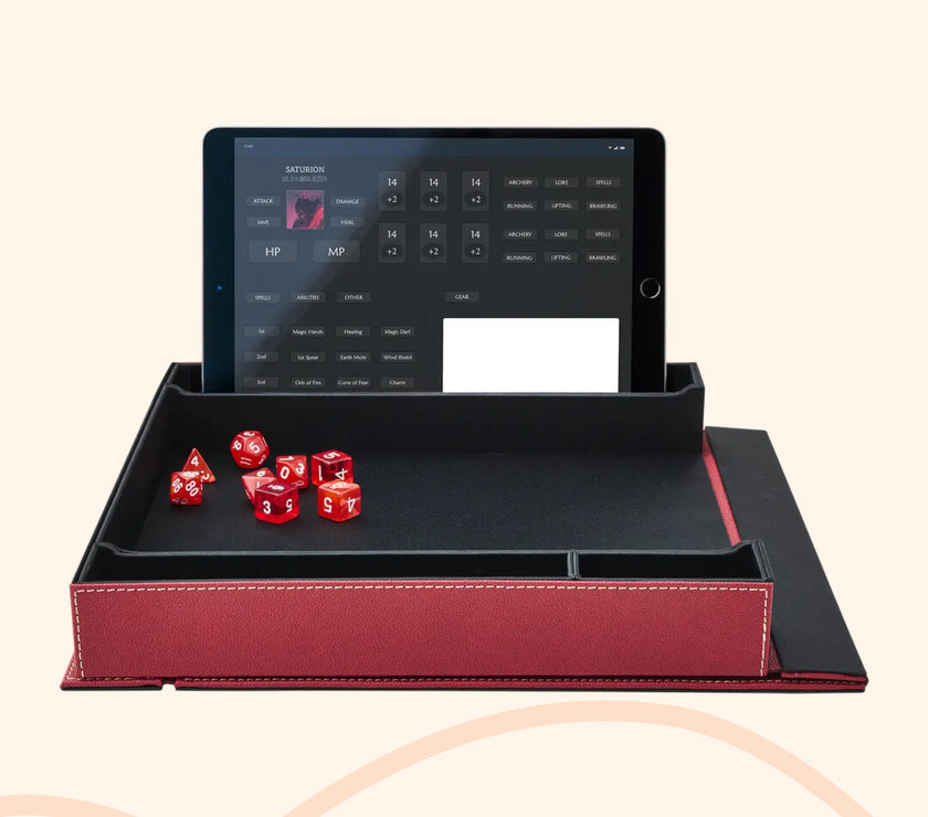 Player companion, rood, voorbeeld met tablet