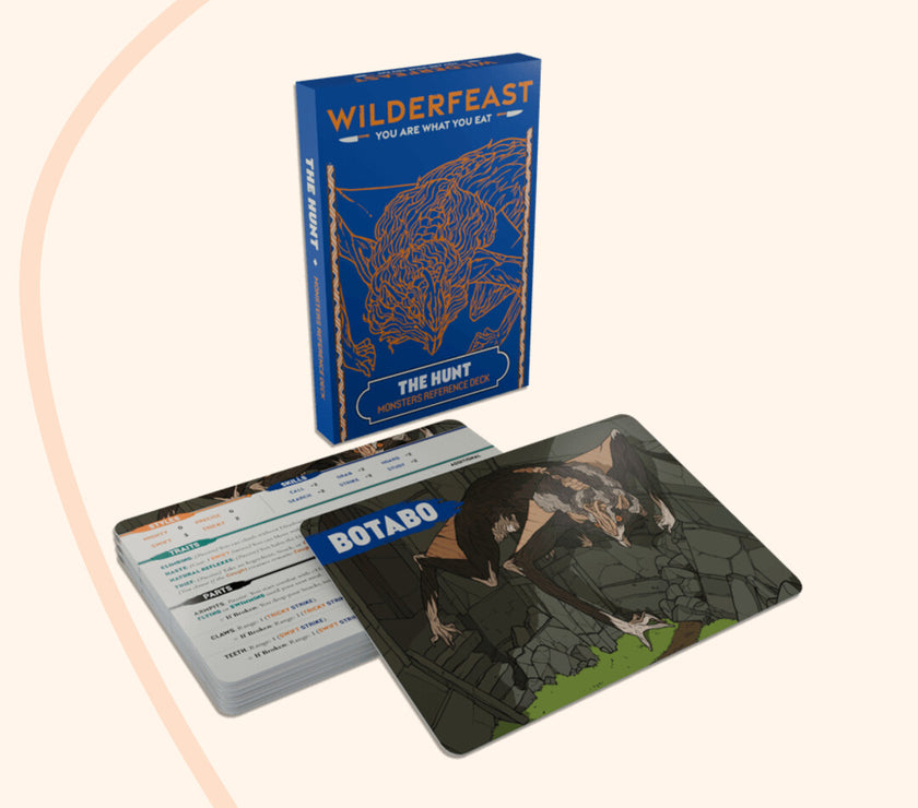 Wilderfeast, Monster reference deck, The hunt, voorkant en voorbeeld.