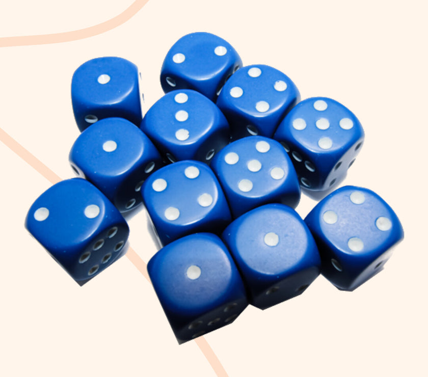 Chessex opaque set d6 dobbelstenen blauw wit
