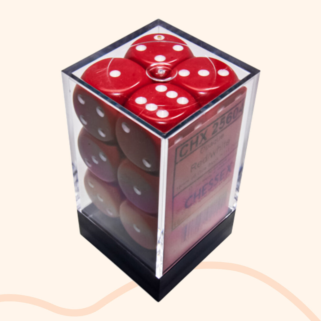 Chessex opaque set d6 dobbelstenen, rood wit, in doos