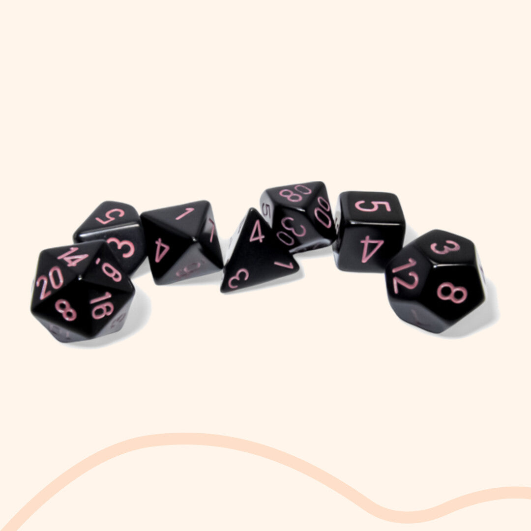 Chessex opaque set 7 polyhedral dobbelstenen zwart-roze 