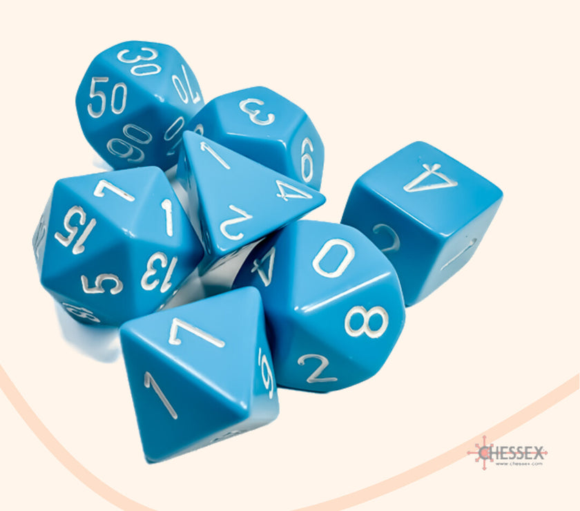Chessex opaque set 7 polyhedral dobbelstenen lichtblauw wit
