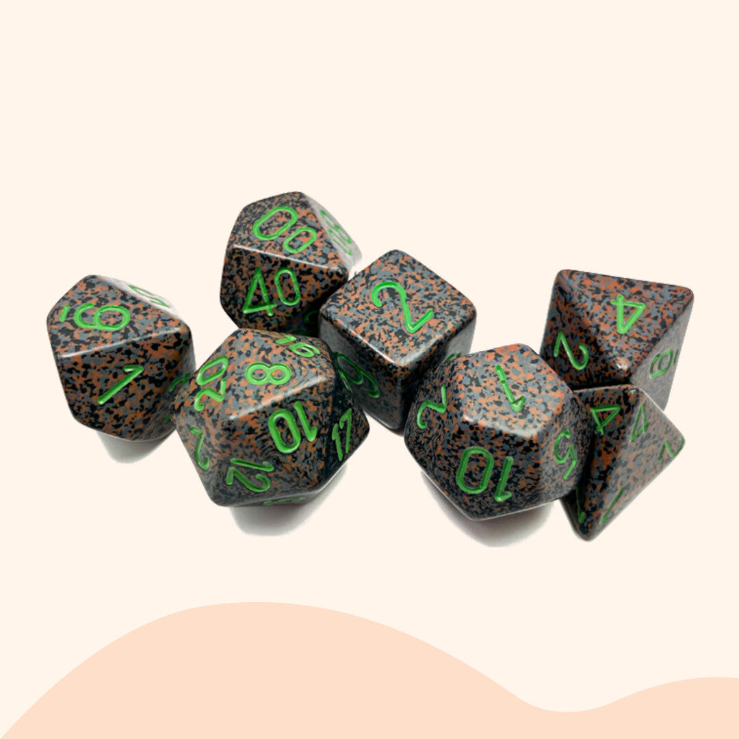 Chessex opaque set 7 polyhedral dobbelstenen Aarde effect, bruin groen