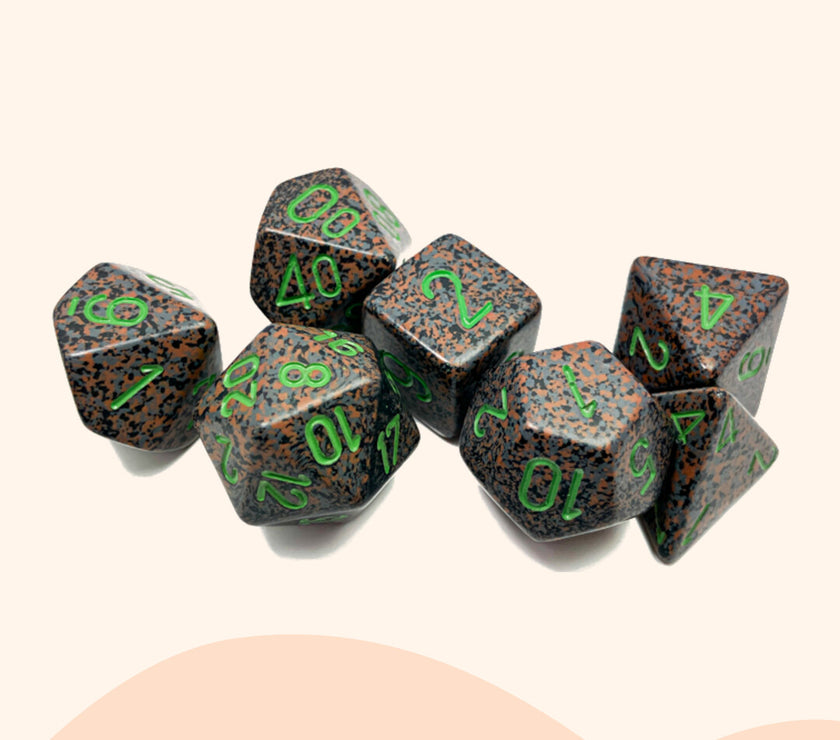Chessex opaque set 7 polyhedral dobbelstenen Aarde effect, bruin groen